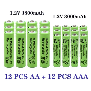 1,2 В AA 3800 мАч NI-MH Аккумуляторные батареи + 1,2 В AAA 3000 мАч Перезаряжаемый NI-MH аккумулятор 0