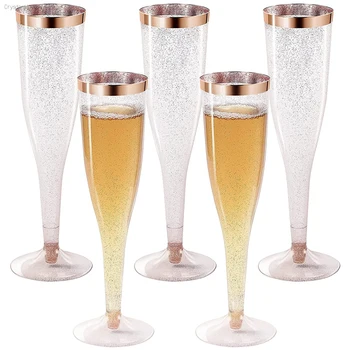 1-30 Одноразовая Флейта для шампанского Пластиковая С Золотым блеском Классическая Посуда Стеклянные Флейты для тостов Для коктейльного Бокала Свадебный Бар Вечеринка Горячая 0