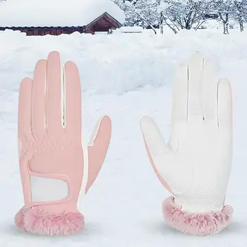 1 Пара Не спадающих с запястья махровых зимних бархатных теплых перчаток для гольфа, женских перчаток для гольфа на открытом воздухе