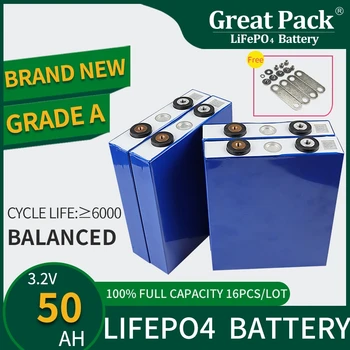100% Полная емкость 16ШТ Аккумулятор LiFePO4 с глубоким циклом 50Ач, перезаряжаемый совершенно Новый литий-ионный аккумулятор солнечной энергии класса А