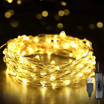 12 м USB-гирлянды 120 светодиодных ламп IP65 Водонепроницаемый провод Рождественская Елка Декор для украшения вечеринки Свадьба DIY Craft Decor