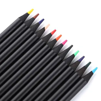 12 шт Новая Высококачественная упаковка для карандашей, 12 Разных цветов, Цветные Карандаши, Школьные Черные Деревянные Карандаши Kawaii Быстрая Доставка 0