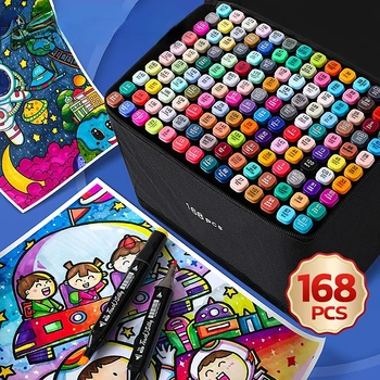 168-цветной масляный двуглавый маркер, набор ручек, ручная роспись акварелью, студенческие граффити, водонепроницаемые принадлежности для рисования