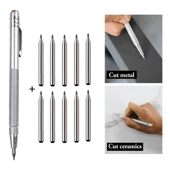 1x Ручка для черчения Ручка для гравировки из карбида вольфрама с 10x наконечниками для ручной резки по стеклу, керамике, металлу, дереву
