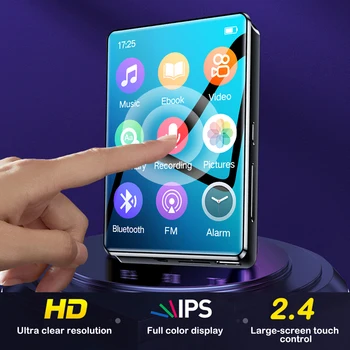 2,4-дюймовый полноэкранный MP3-плеер, мини-ультратонкий портативный музыкальный плеер HIFI с Bluetooth, воспроизведение видео MP4, FM-рекордер для Walkman