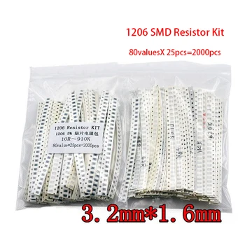 2000шт 1206 SMD Комплект резисторов Ассорти Комплект 10R ом-910K ом 5% 80valuesX 25шт = 2000шт Набор образцов