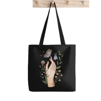 2021 Shopper Нежное прикосновение Красивая сумка-тоут с принтом, женская сумка-шоппер в стиле харадзюку, женская сумка для покупок на плечо, женская холщовая сумка