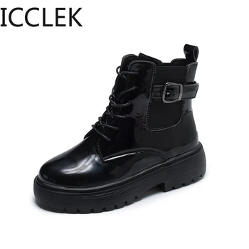 2021 Женские осенние черные ботинки из искусственной кожи с круглым носком на шнуровке, женская модная мотоциклетная обувь на платформе Botas, женская обувь