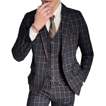 2021 Куртка + жилет + брюки - Новая мужская корейская версия костюма-тройки на одной пуговице для самосовершенствования.