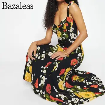 2023 Bazaleas Store Traf женские платья С Приливным ремешком Летнее Платье Миди Trf Robe Vestidos Сарафан С Цветочным Принтом Официальное Платье 0