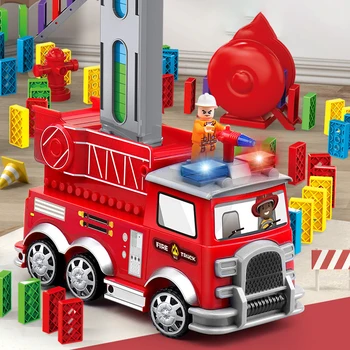 2023 Детская электрическая пожарная машина, домино и детские игрушки собраны в маленький поезд для детей