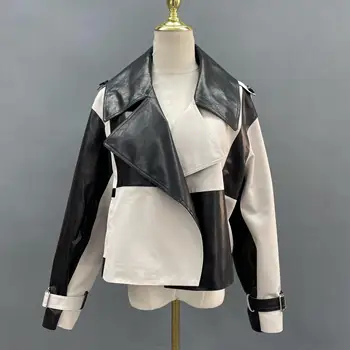 2023 Дубленка для женщин Кожаная куртка Зима Весна Мото Байкерская верхняя одежда 0