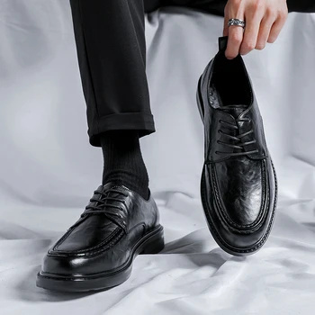 2023 Кожаные Модные мужские туфли-оксфорды на шнуровке, стильные вечерние длинные платья для выпускного вечера, мужская обувь, деловая офисная мужская обувь, повседневная обувь