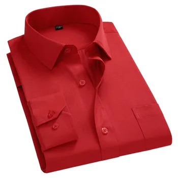 2023 Новая Мужская Деловая Повседневная Рубашка С Длинными Рукавами Для Мужчин, Однотонные Рубашки Slim Fit Chemise Homme Camisa Social Red 8XL