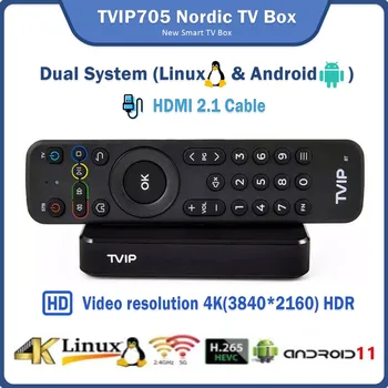2023 Новейший медиаплеер TVIP S-Box v.705 4K Ultra HD Linux Android 11 OS TV BOX Amlogic S905W2 2.4 / 5G WiFi TVIP 705 Nordic One