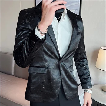 2023 Новый Высококачественный Позолоченный костюм Корейской версии Slim Fit Single Suit Топ Красочный Всплеск Хрома Мужской Блейзер M-3XL