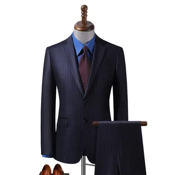 2023 Новый мужской деловой комплект Slim Fit, летний комплект свадебного платья в полоску (куртка + брюки)