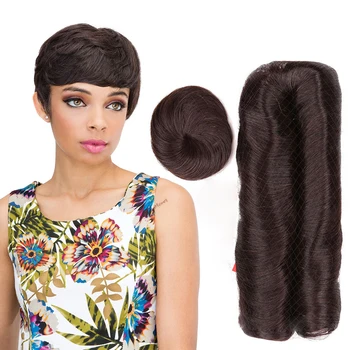 28 Штук 100 Настоящих Пучков Человеческих Волос с Застежками Для Наращивания Для Женщин Короткие Вьющиеся Волосы Плетение Одна Упаковка для Полной Головы