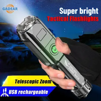 3 Режима Светодиодный тактический фонарик Ультра Мощный с возможностью подзарядки от USB Высокая Яркость Сильный свет Мощный зум Наружное освещение 0