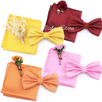 3 шт. Набор ярких разноцветных галстуков-бабочек в горошек Для мужчин, Свадебная брошь Жениха, Булавка-бабочка, Карманный квадрат, подарок на День рождения, Аксессуар для галстука