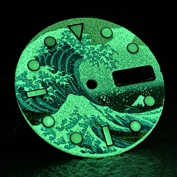 3D Циферблат часов Kanagawa Surfing 28,5 мм Полный C3 Ярко-Зеленый Светящийся Костюм для Механического механизма NH35 NH36A Kanagawa Wave Modify