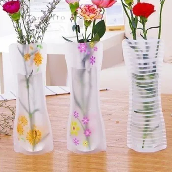 3шт Портативная Экологичная Цветочная милая Складная Ваза для украшения дома в свадебном офисе Случайная Пластиковая ваза для цветов из ПВХ