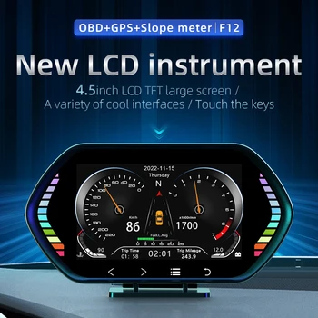 4,5-дюймовый Автомобильный HUD OBD2 GPS С Двойной Системой Головного Дисплея LCD Цифровой Спидометр Инклинометр со Временем Неделя Сенсорные Кнопки Подсветка