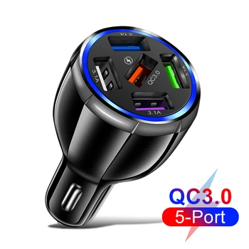 5 Портов USB Автомобильное Зарядное Устройство Быстрая Зарядка QC3.0 45 Вт 5 В Адаптер Питания Мобильного Телефона Для iPhone Huawei Xiaomi Samsung GPS Навигация