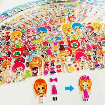 6 листов Мультяшные наклейки для переодевания Красавицы Дети Девочки Мальчики Каваи 3D ПВХ Пузырьковые наклейки для переодевания Милые Детские игрушки 0