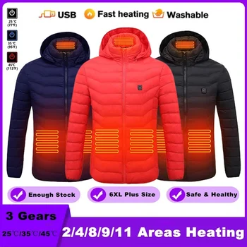 6XL Куртка с подогревом, одежда для мужчин и женщин, зимняя куртка с капюшоном, легкая Тонкая теплая куртка с USB-подогревом, пальто, одежда для спорта на открытом воздухе, хлопковая одежда
