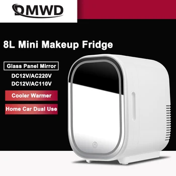 8-литровый Мини-холодильник для макияжа, Портативный Косметический холодильник, Компактная Стеклянная панель со светодиодной подсветкой, Охладитель, грелка, Морозильная камера для дома, автомобиля Двойного назначения