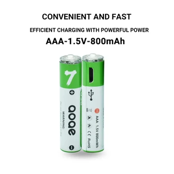 AAA, литий-ионный аккумулятор с быстрой зарядкой, подходит для пультов дистанционного управления, игрушек-мышек и кабелей, большая емкость, 800 мАч