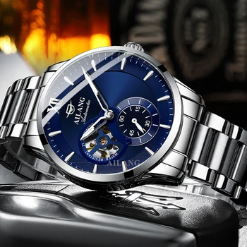 AILANG 2023 Модные синие механические часы для мужчин, мужские часы из нержавеющей стали, лучший бренд класса Люкс, автоматические наручные часы со скелетом