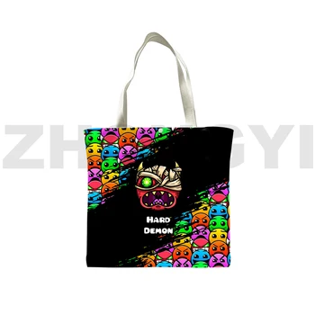 Angry Geometry Dash 3D Складная сумка для покупок, женские ручные сумки, кавайная холщовая сумка, сумки-тоут для женщин, подростковая сумка из аниме на плечо 0