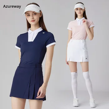 Azureway/ женские корейские быстросохнущие топы для гольфа, рубашка-поло с коротким рукавом для гольфа, теннисные шорты трапециевидной формы, легкая юбка, комплект одежды для девочек