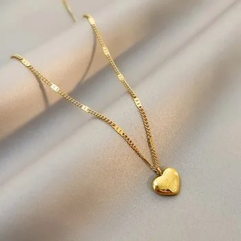 BLIJERY Элегантное золотое ожерелье Love для летнего женского ошейника Цепочка Простое ожерелье с подвеской в виде сердца Подарок ювелирных изделий из титановой стали