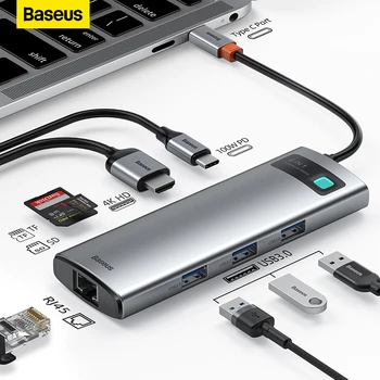 Baseus USB Type C КОНЦЕНТРАТОР USB C-HDMI-совместимый RJ45 SD-Ридер PD 100 Вт Зарядное Устройство USB 3.0 КОНЦЕНТРАТОР Для MacBook Pro Разветвитель Док-станции 0