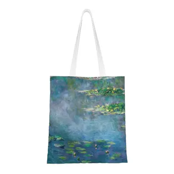Claude Monet, Продуктовая сумка, Сумки для покупок, Женские забавные Водяные Лилии, холщовая сумка для покупок, Сумки большой емкости