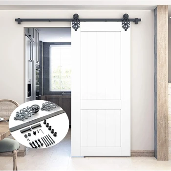 DIYHD TSQ72 5-футовый Роликовый черный раздвижной комплект оборудования для сарая с витиеватой огранкой, одинарная 1 дверь, прост в установке, дверь в комплект не входит 0