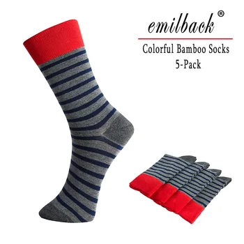 Emilback 5 шт. / лот Красочные мужские Счастливые Забавные повседневные Длинные бамбуковые носки Высокого качества, очень мягкие, антибактериальные, дышащие, большого размера, M