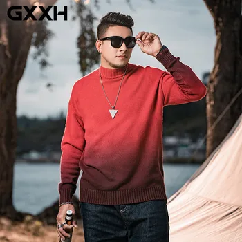 GXXH, мужские градиентные пуловеры, свитера с круглым вырезом, красивые трикотажные осенне-зимние джемперы с длинными рукавами, мужская одежда 6XL 7XL