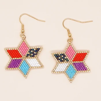 Go2Boho, Новое поступление, разноцветные серьги в виде шестиугольной звезды, Богемные украшения, бусины Miyuki, Серьги-крючки ручной работы, Подарки для женщин