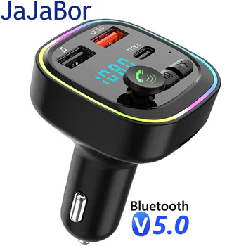JaJaBor FM-Передатчик Автомобильный Bluetooth 5,0 Громкой Связи Автомобильный Комплект Красочный Свет QC3.0 Тип C Двойной Usb Автомобильное Зарядное Устройство Бас Mp3-Плеер 0