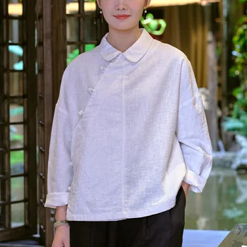 Johnature/ Женские рубашки и топы в китайском стиле, однотонные блузки с отложным воротником и длинным рукавом, весенние новинки 2023 года, рубашки на пуговицах 