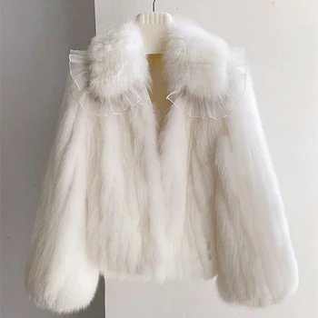 LOLIBOOK 2022 Женские белые элегантные кружевные пальто из искусственного меха, женские толстые теплые зимние пальто, Корейские пальто с длинным рукавом