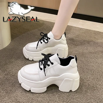 LazySeal/ ботильоны на платформе 8,5 см, Классическая женская повседневная обувь на шнуровке, женские кроссовки на толстой подошве, Женские ботинки, Размер 34, обувь