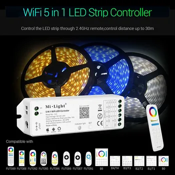 Milight WL5 5 В 1 Светодиодный WIFI Контроллер MiBoxer Alexa Voice phone App Пульт Дистанционного Управления Для RGB RGBW RGB + CCT Одноцветная Светодиодная Лента