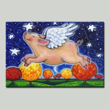 Mintura, Художественная ручная роспись, акриловый холст, картины маслом, свинья, летящая в ночном небе, художественные картины, декор комнаты, животные, без рамок 0