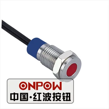ONPOW 8 мм водонепроницаемая сигнальная лампа контрольная лампа сигнальная лампа 5V 12V 24V светодиодная индикаторная лампа с проводами длиной 15 см (GQ8T-D / R / 6V / S-Y)