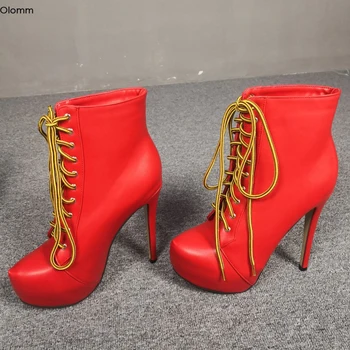 Olomm/ Шикарные женские Ботильоны на платформе, Пикантные Ботинки на шпильке С круглым носком, красивые красные, Черные вечерние туфли, женские Большие размеры США 4-15